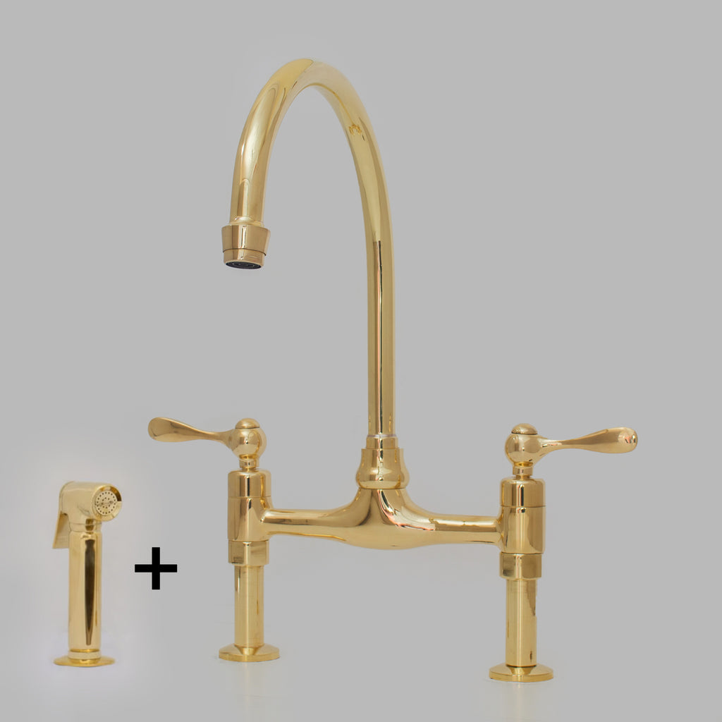Unlacquered Brass Bridge Faucet 8" Widespread Kitchen Faucet