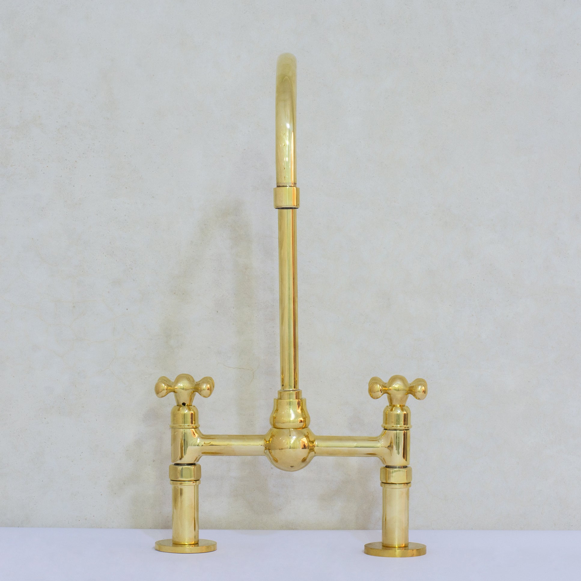 Solid Brass Ball Center Bridge Faucet Straight Legs, Dual Handle Faucet, Bridge Kitchen Faucet, 2-Hole Faucet, Deck Mount Faucet