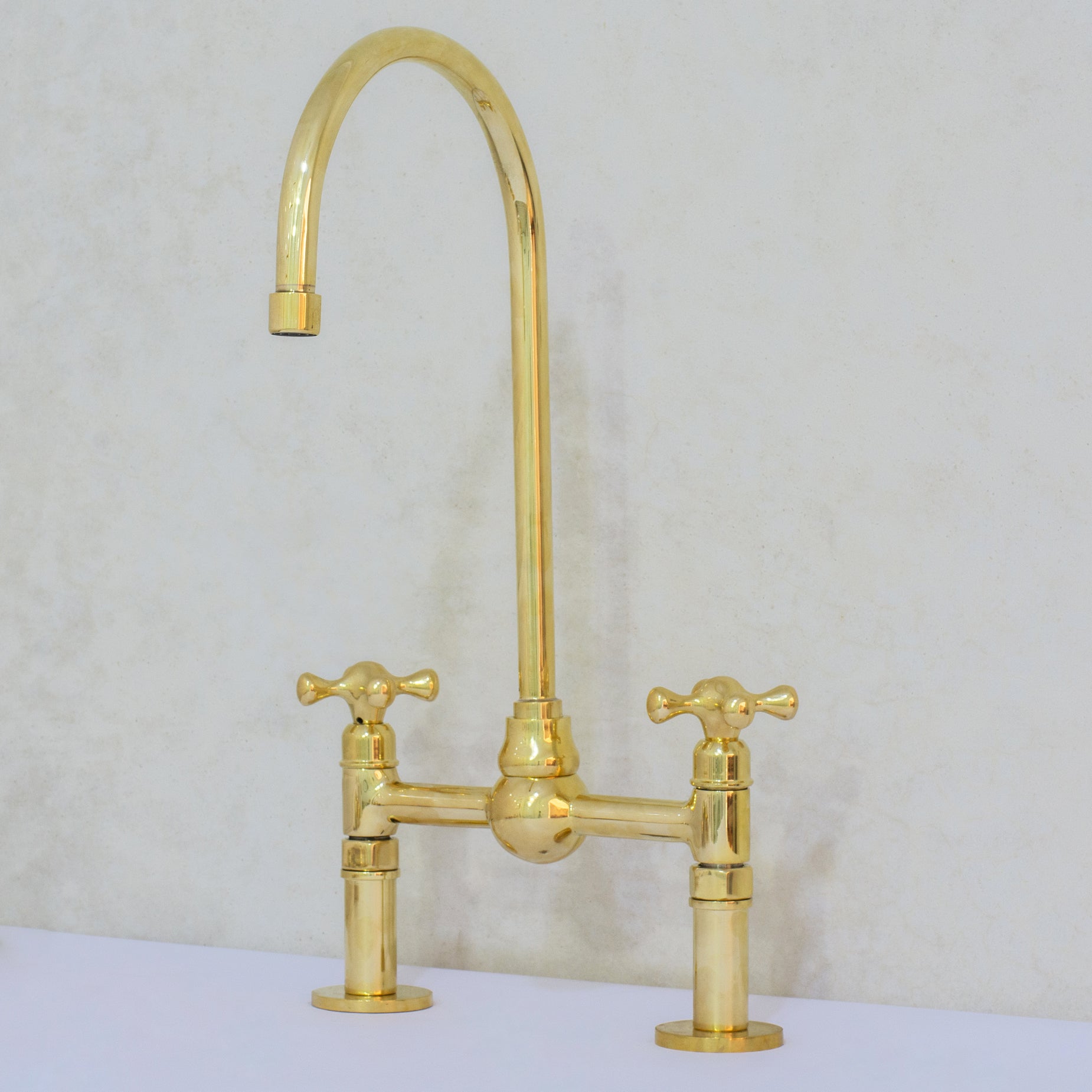 Solid Brass Ball Center Bridge Faucet Straight Legs, Dual Handle Faucet, Bridge Kitchen Faucet, 2-Hole Faucet, Deck Mount Faucet