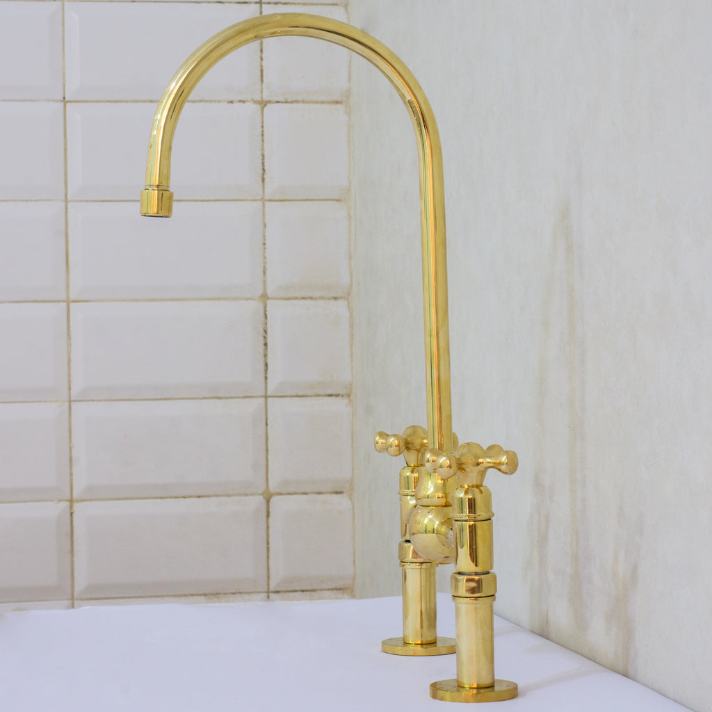 Solid Brass Ball Center Bridge Faucet Straight Legs, Dual Handle Faucet, Bridge Kitchen Faucet, 2-Hole Faucet, Deck Mount Faucet