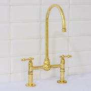 Solid Brass Ball Center Bridge Faucet Straight Legs, Dual Handle Faucet, Bridge Kitchen Faucet, 2-Hole Faucet, Deck Mount Faucet