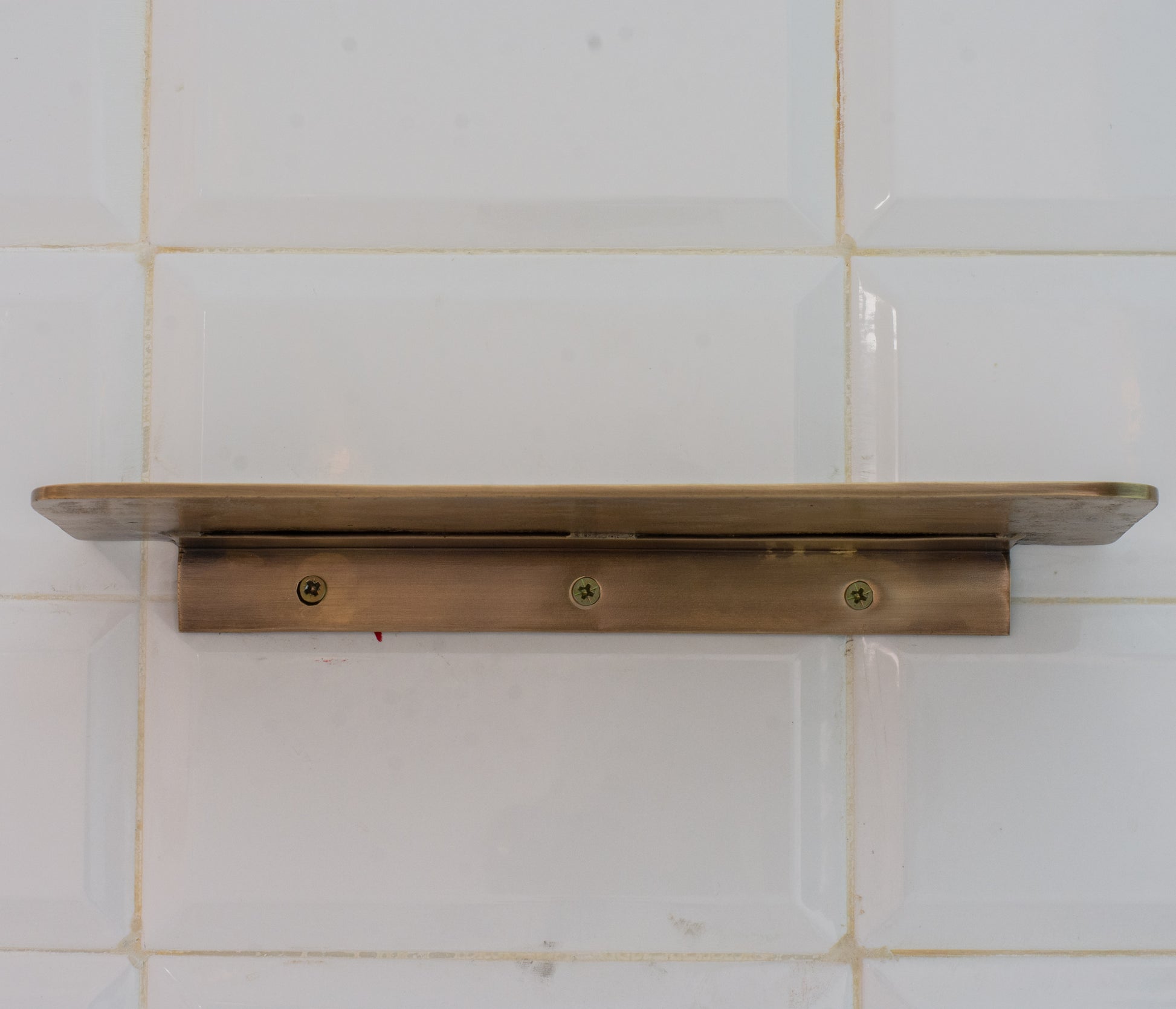 Vintage Brass Wall-Mounted Shower Shelf | Aged Brass Floating Shelf