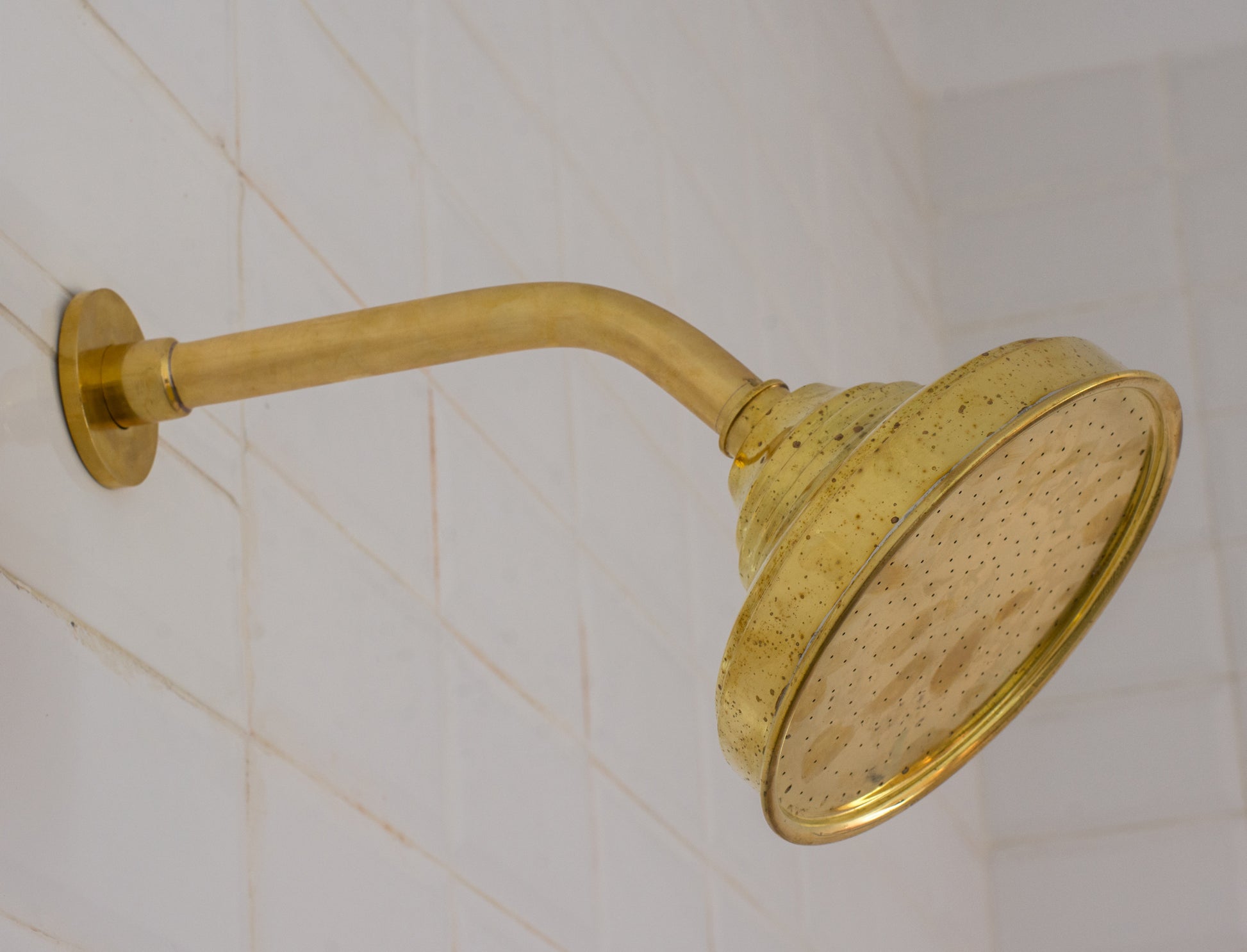 Unlacquered Brass Built-In Shower System | Angled Showerhead & Handheld | Concealed 2-Outlet Set