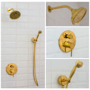 Unlacquered Brass Built-In Shower System | Angled Showerhead & Handheld | Concealed 2-Outlet Set