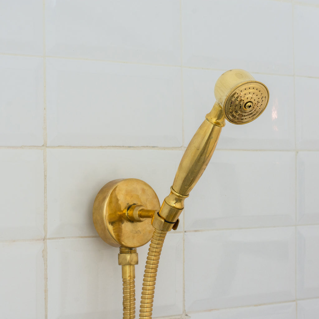 Unlacquered Brass Built-In Shower System | Angled Showerhead & Handheld | Concealed 2-Outlet Set