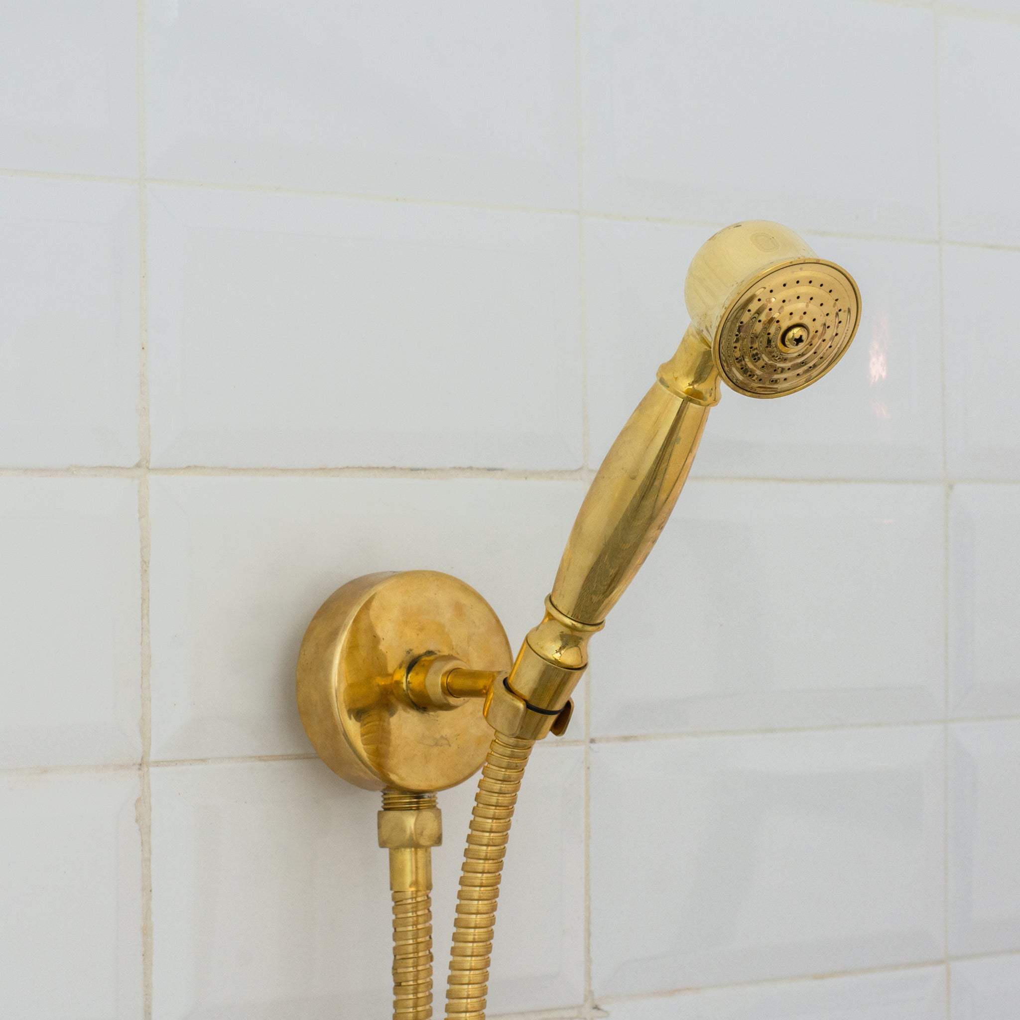 Unlacquered Brass Built-In Shower System | Angled Showerhead & Handheld | Concealed 2-Outlet Set