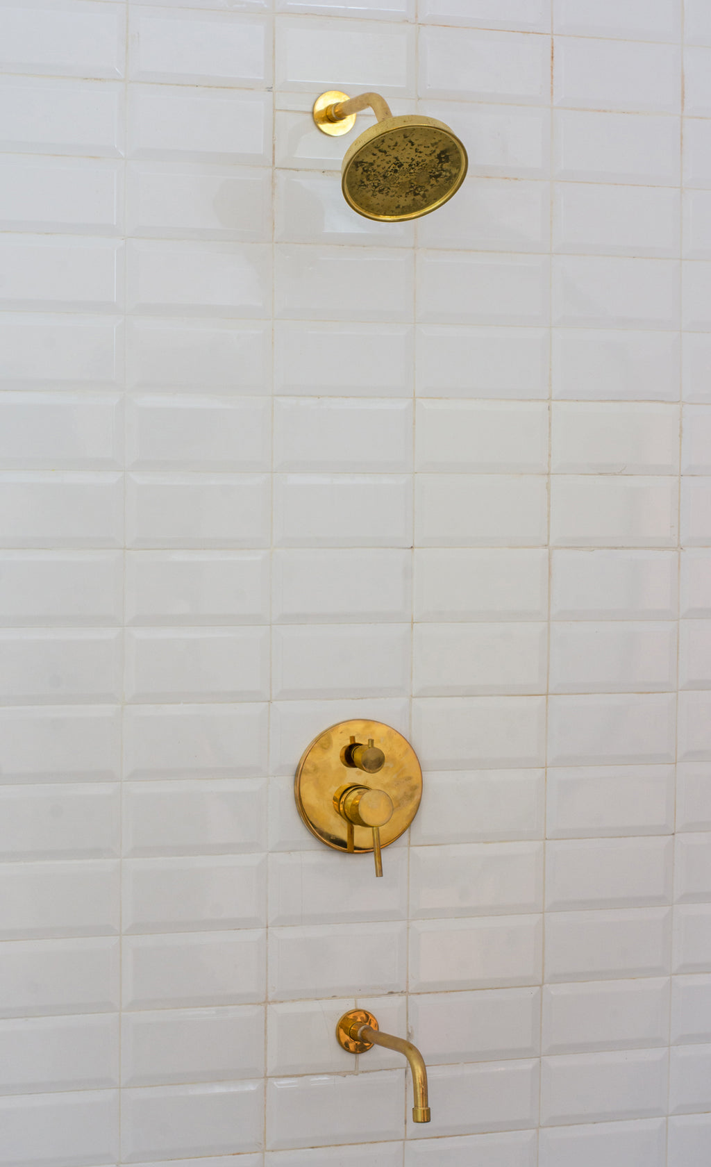 Solid Brass Angled Showerhead & Tub Filler | Concealed 2-Outlet Shower System