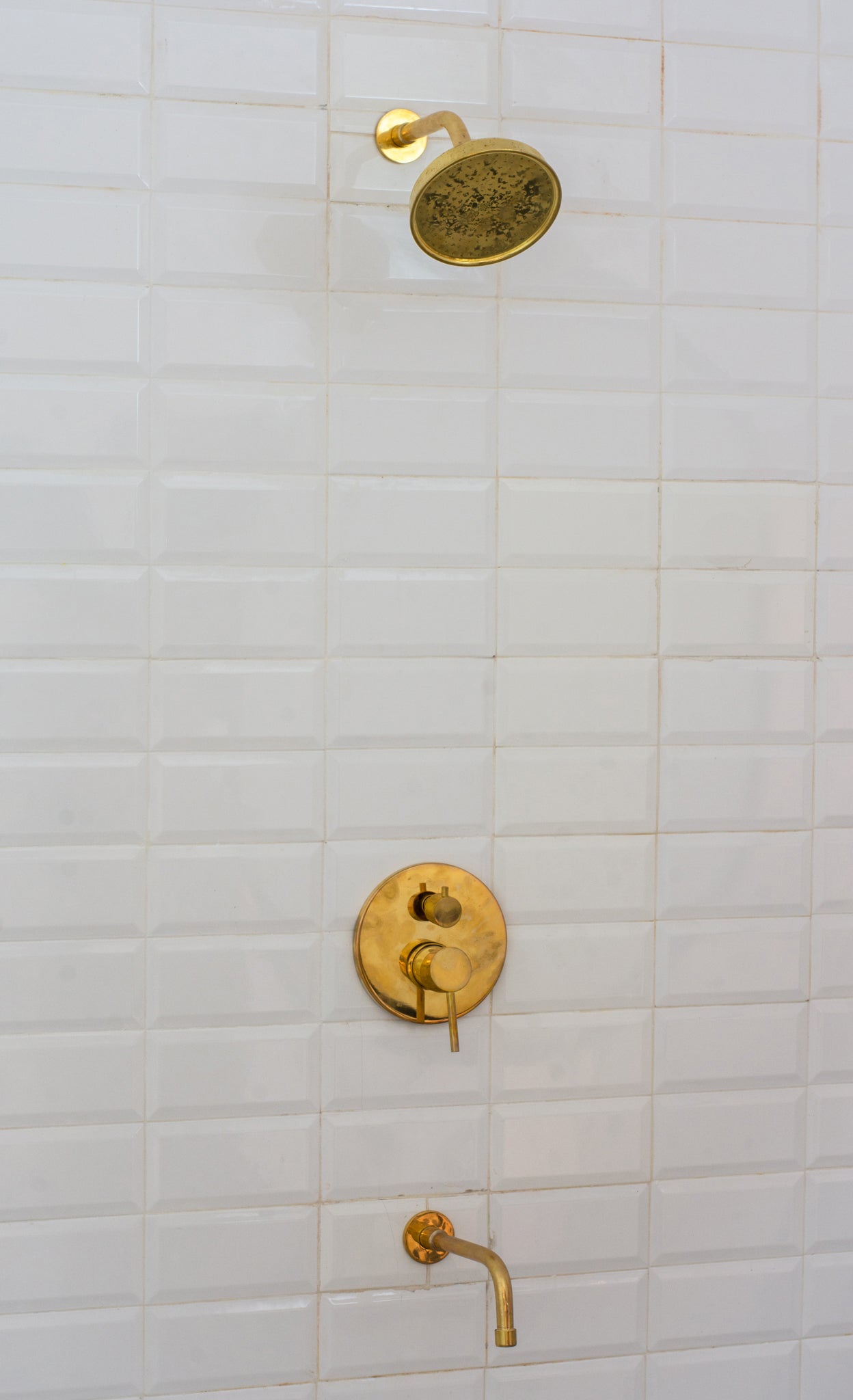 Solid Brass Angled Showerhead & Tub Filler | Concealed 2-Outlet Shower System