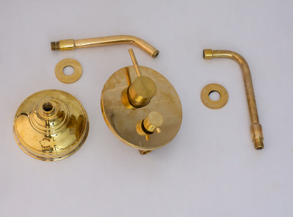 Solid Brass Angled Showerhead & Tub Filler | Concealed 2-Outlet Shower System