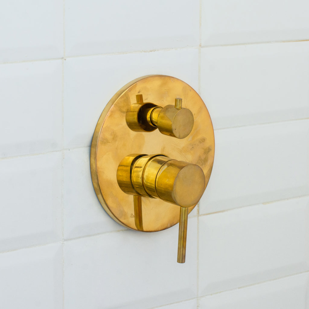 Solid Brass Angled Showerhead & Tub Filler | Concealed 2-Outlet Shower System