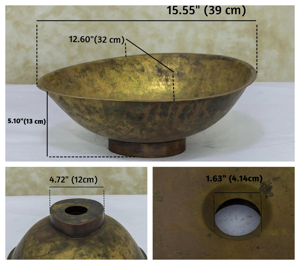 Antique Brass Bowl Sink, Countertop Vessel Sink, Aged Washbasin, Bathroom Basin Sink