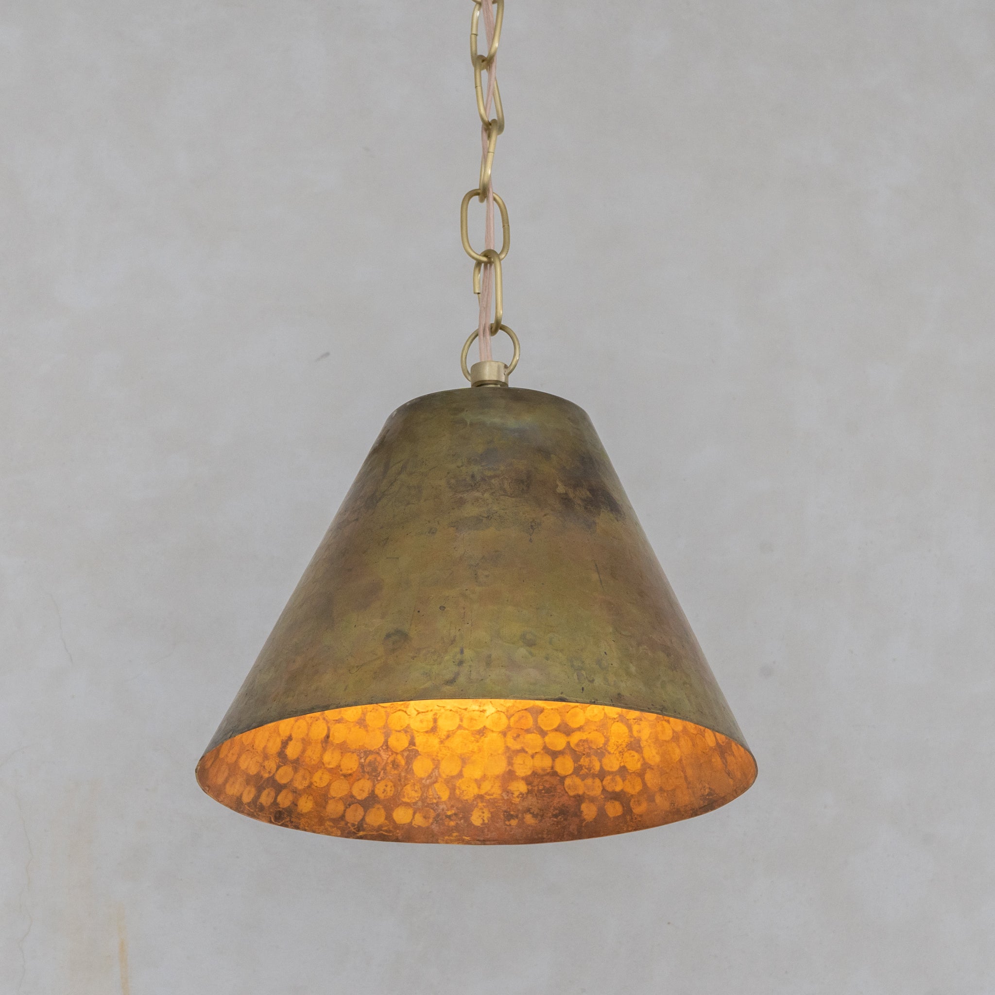 Antique Burnished Brass Hammered Cone Pendant Light  Industrial Finish