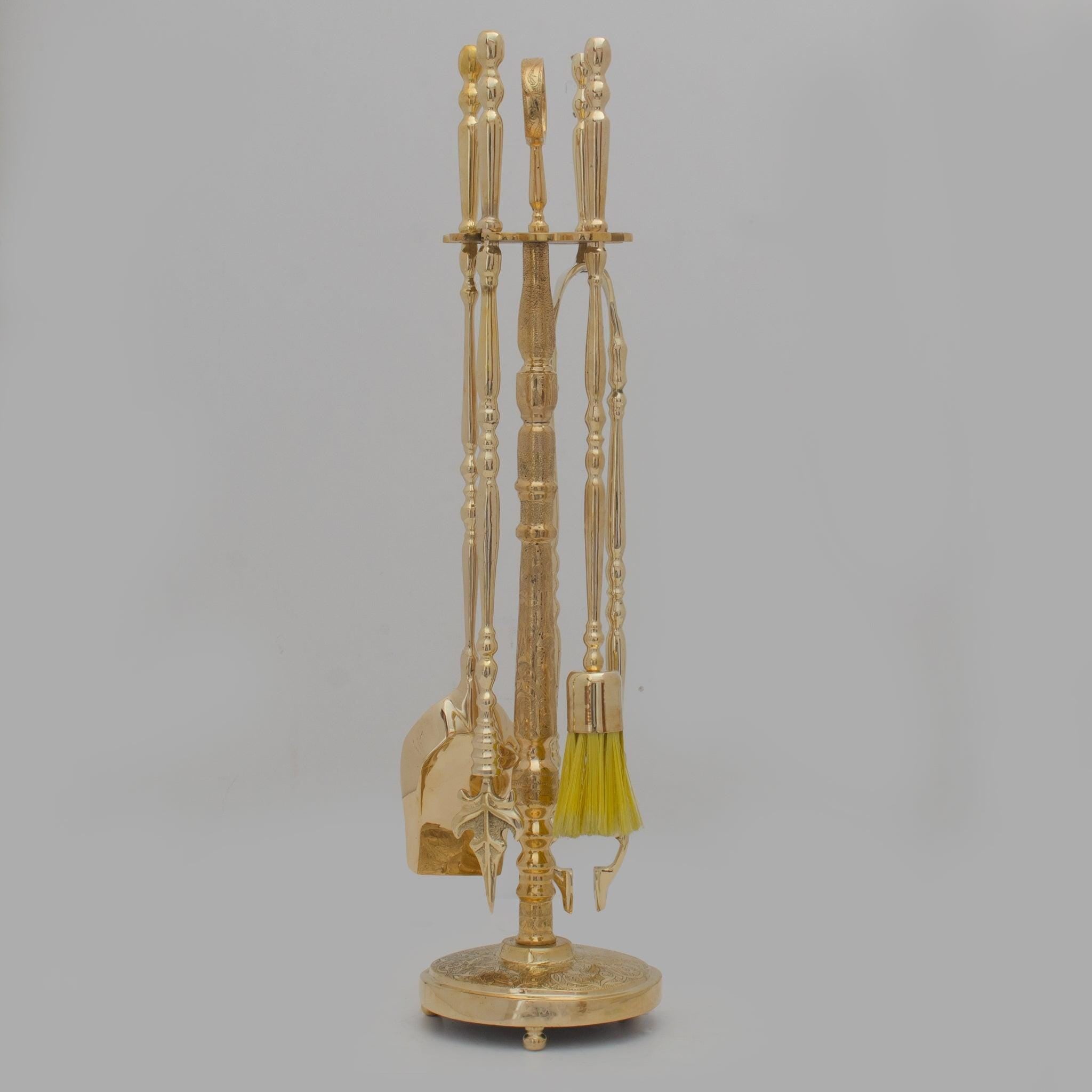 Experience refined authenticity with our Handmade Solid Brass Fireplace Tools Set that will develop natural, warm patina over time.