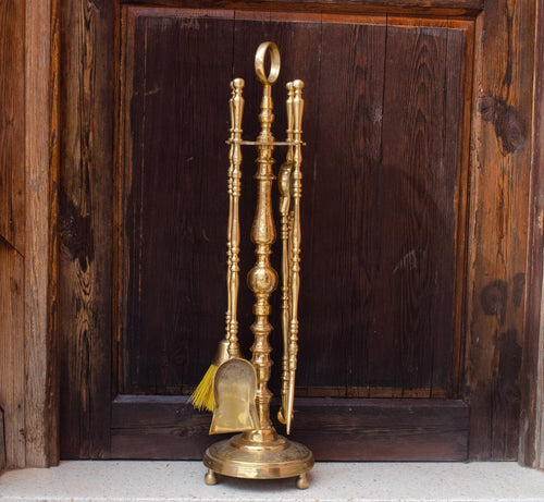 Experience refined authenticity with our Handmade Solid Brass Fireplace Tools Set that will develop natural, warm patina over time.