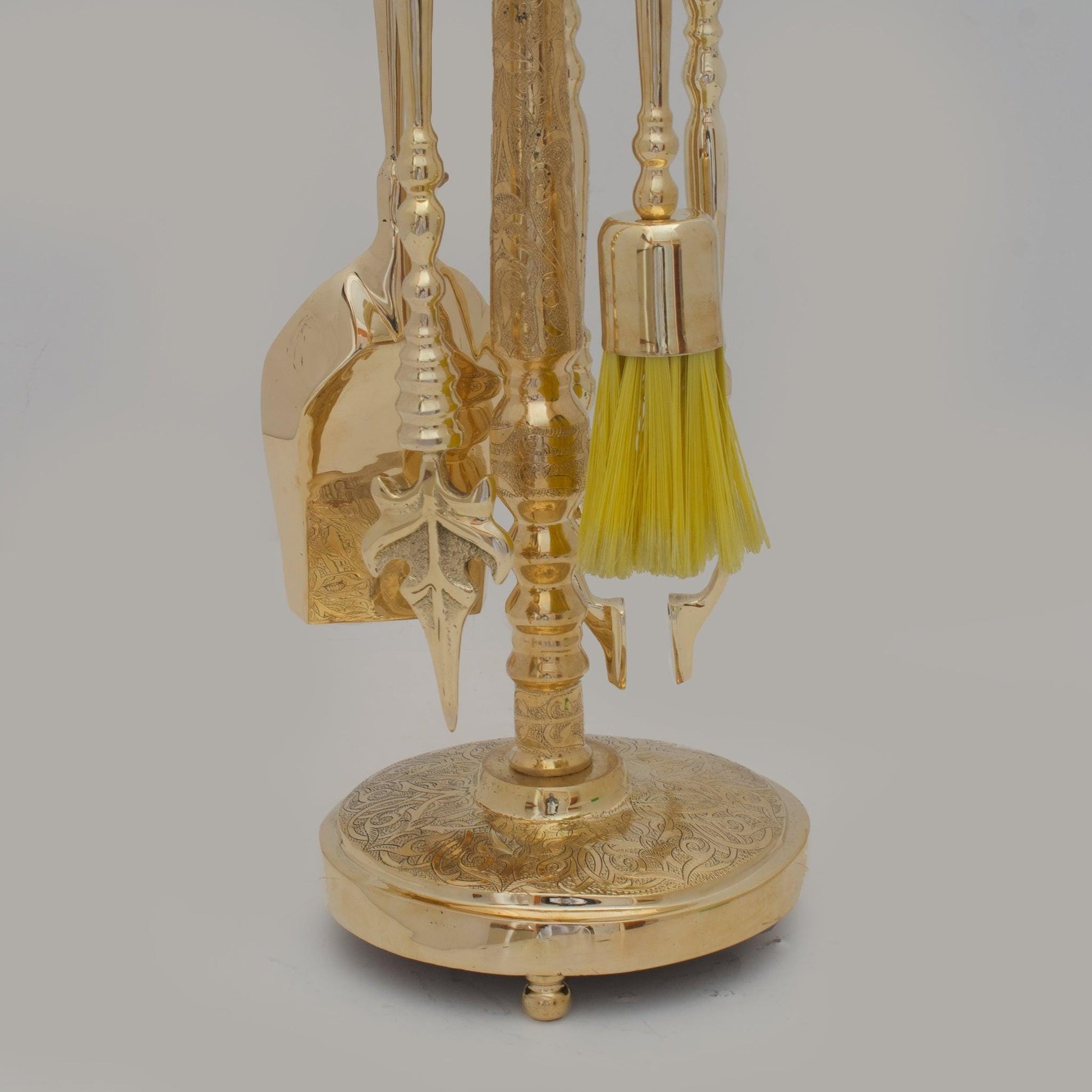 Experience refined authenticity with our Handmade Solid Brass Fireplace Tools Set that will develop natural, warm patina over time.