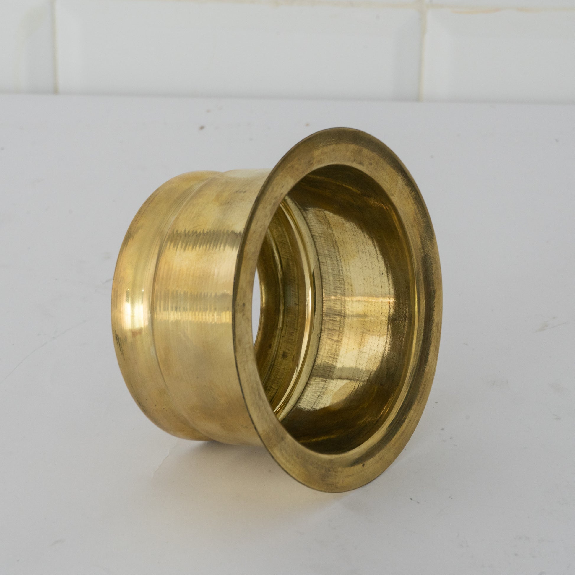 Solid brass kitchen sink flange, hand-finished collar and flared rim
