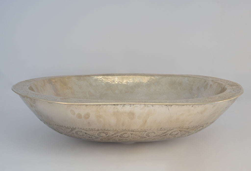 Oval Silver Bathroom Sink – German Silver Vessel Sink – Countertop Washbasin for Powder Room