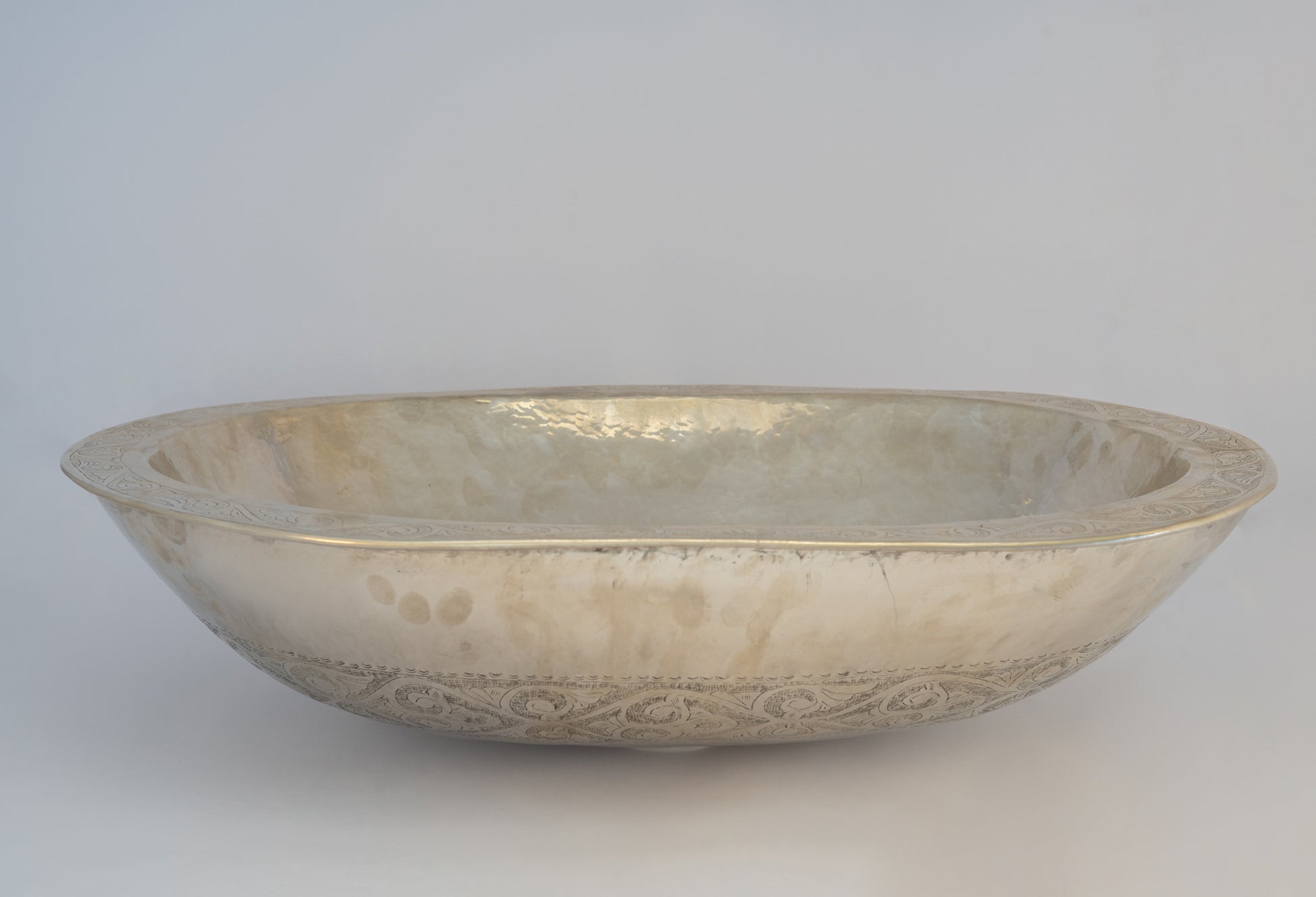 Oval Silver Bathroom Sink – German Silver Vessel Sink – Countertop Washbasin for Powder Room