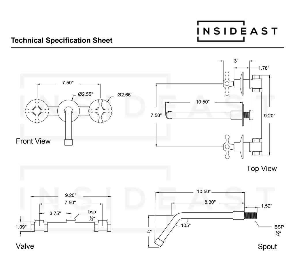 Unlacquered Brass Faucet, Wall Mount Bathroom Sink Faucet