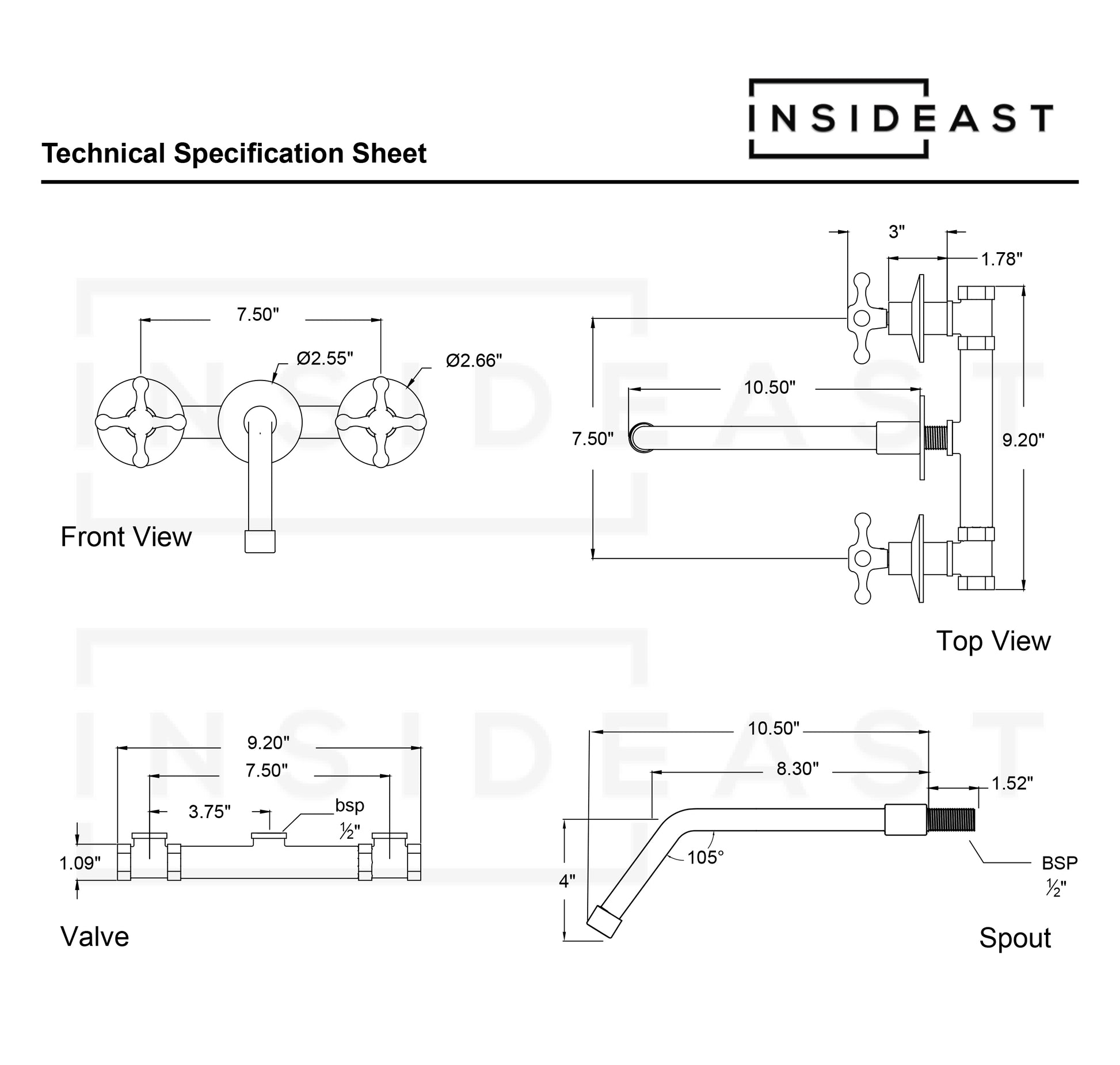 Unlacquered Brass Faucet, Wall Mount Bathroom Sink Faucet