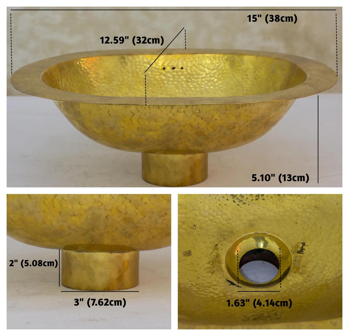 Hammered Drop-in Sink, Bathroom Oval Basin, Vanity Basin Sink, Brass Oval Sink