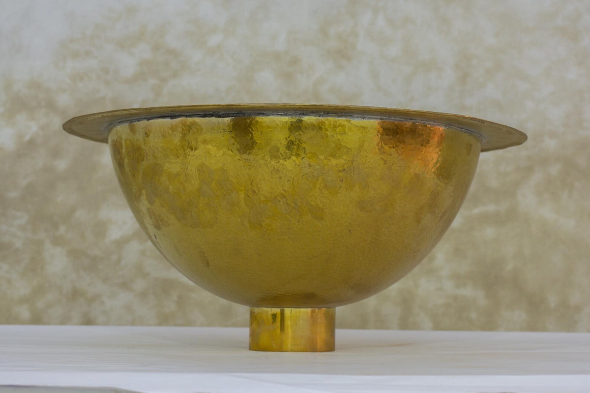 Hammered Brass Drop-in Sink, Bathroom Sink Round, Vanity Basin Sink, Semi-recessed Basin