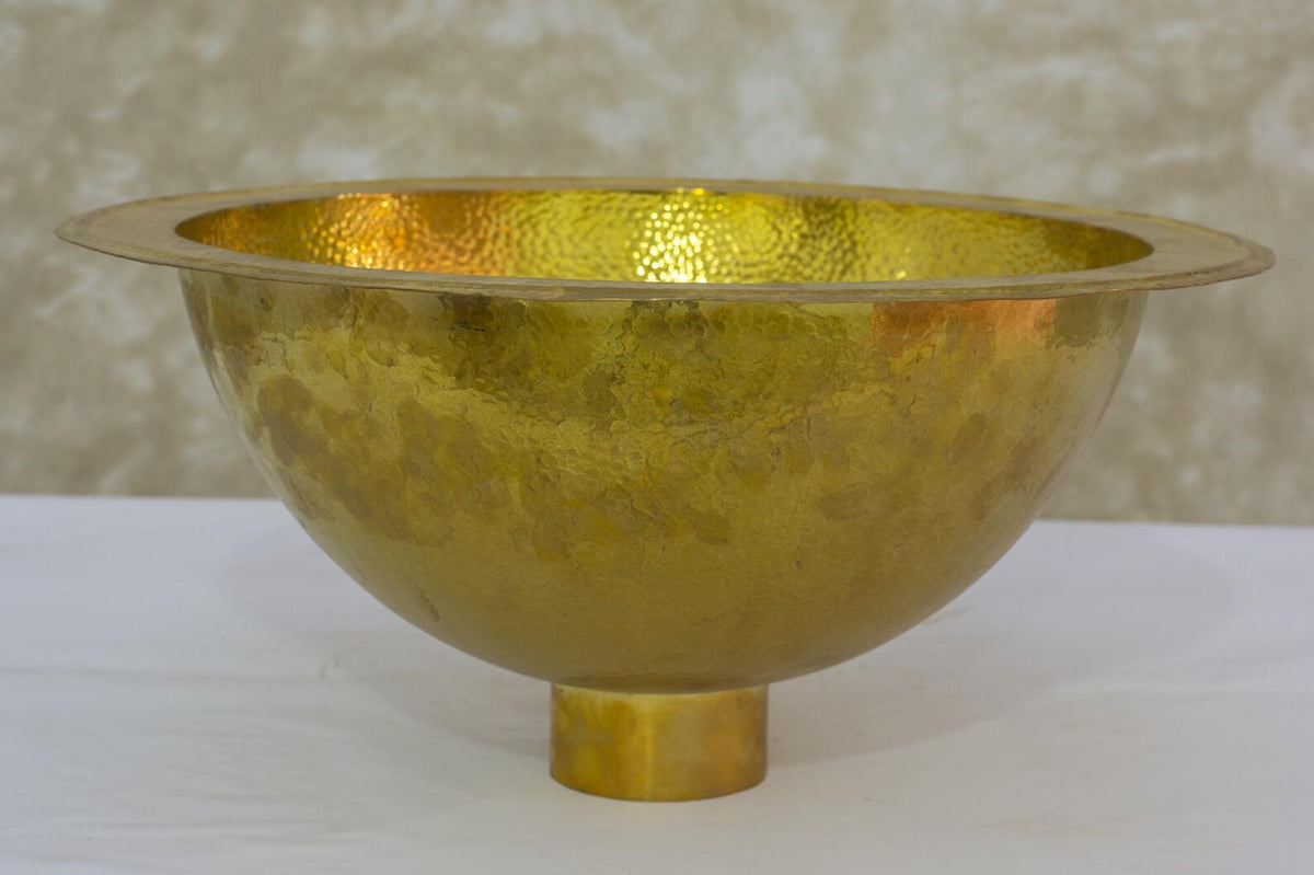 Hammered Brass Drop-in Sink, Bathroom Sink Round, Vanity Basin Sink, Semi-recessed Basin