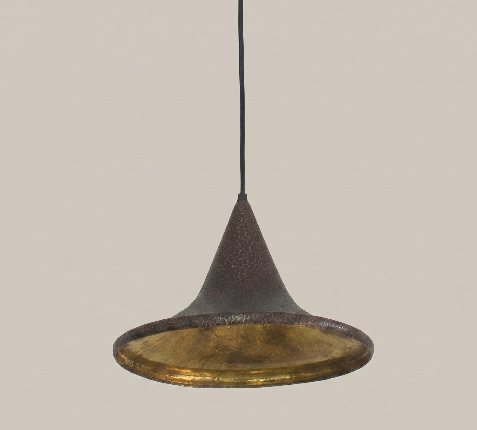 Hand Hammered Antique Brass Pendant Light, Black Dome Hanging Lamp for Kitchen Island