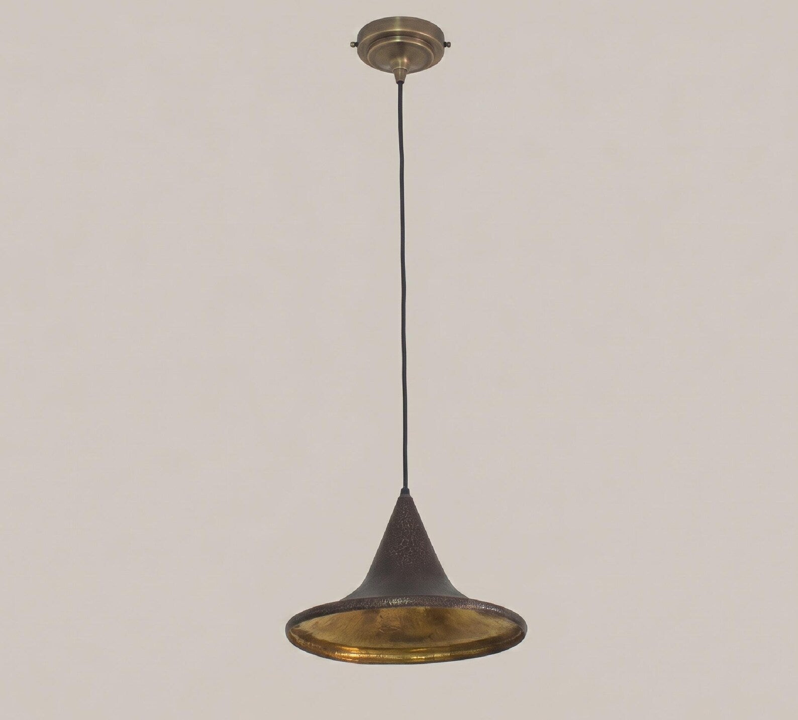 Hand Hammered Antique Brass Pendant Light, Black Dome Hanging Lamp for Kitchen Island
