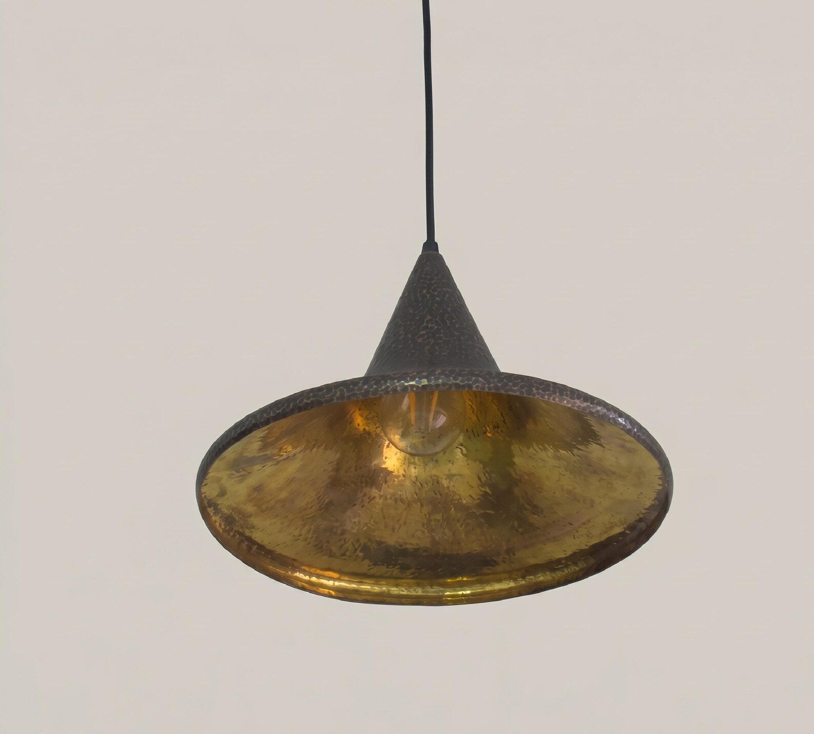 Hand Hammered Antique Brass Pendant Light, Black Dome Hanging Lamp for Kitchen Island