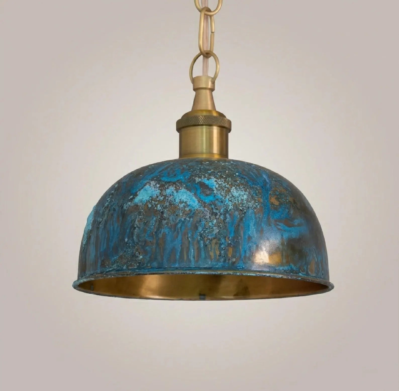 Blue Patina Dome Pendant Light, Vintage Kitchen Island Ceiling Fixture