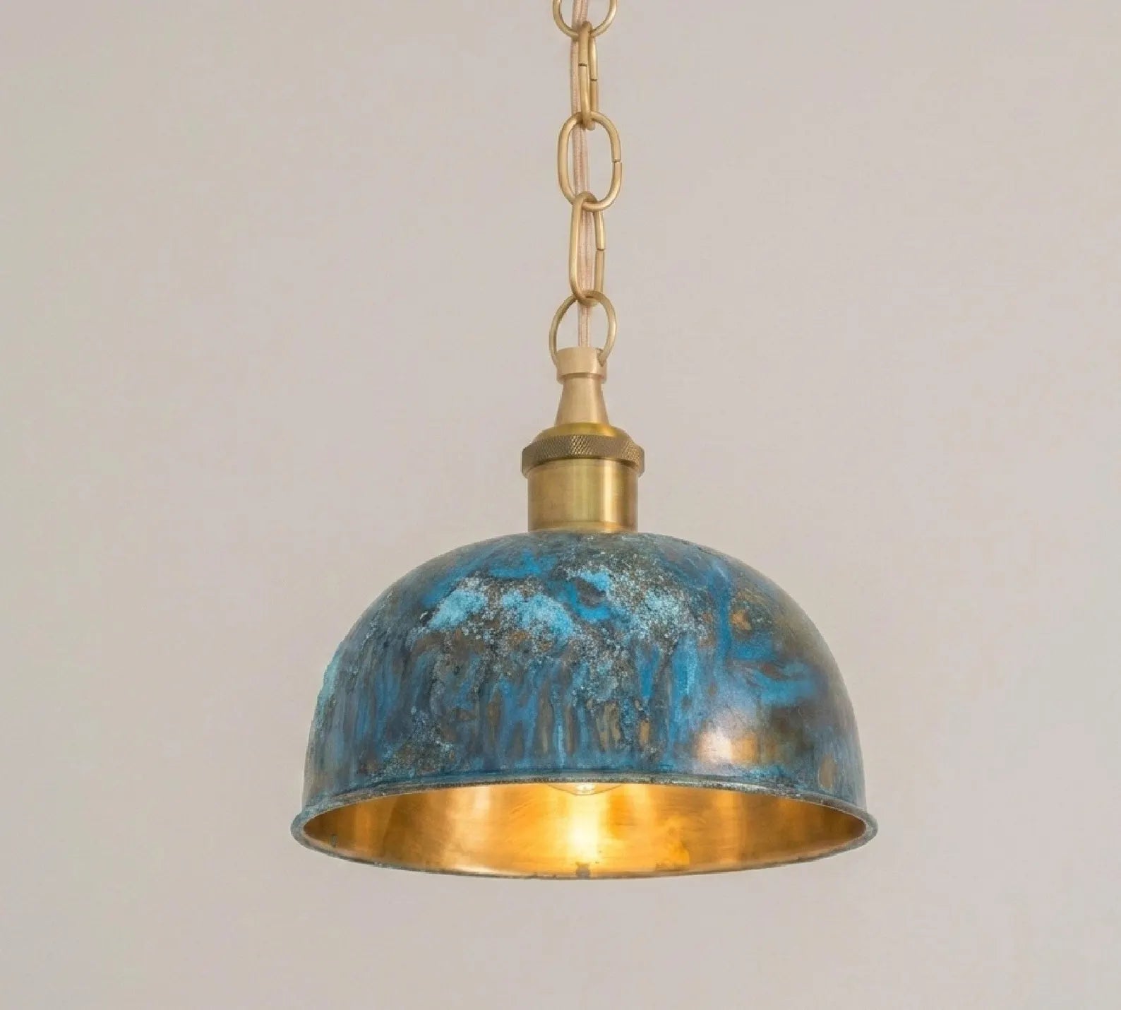 Blue Patina Dome Pendant Light, Vintage Kitchen Island Ceiling Fixture