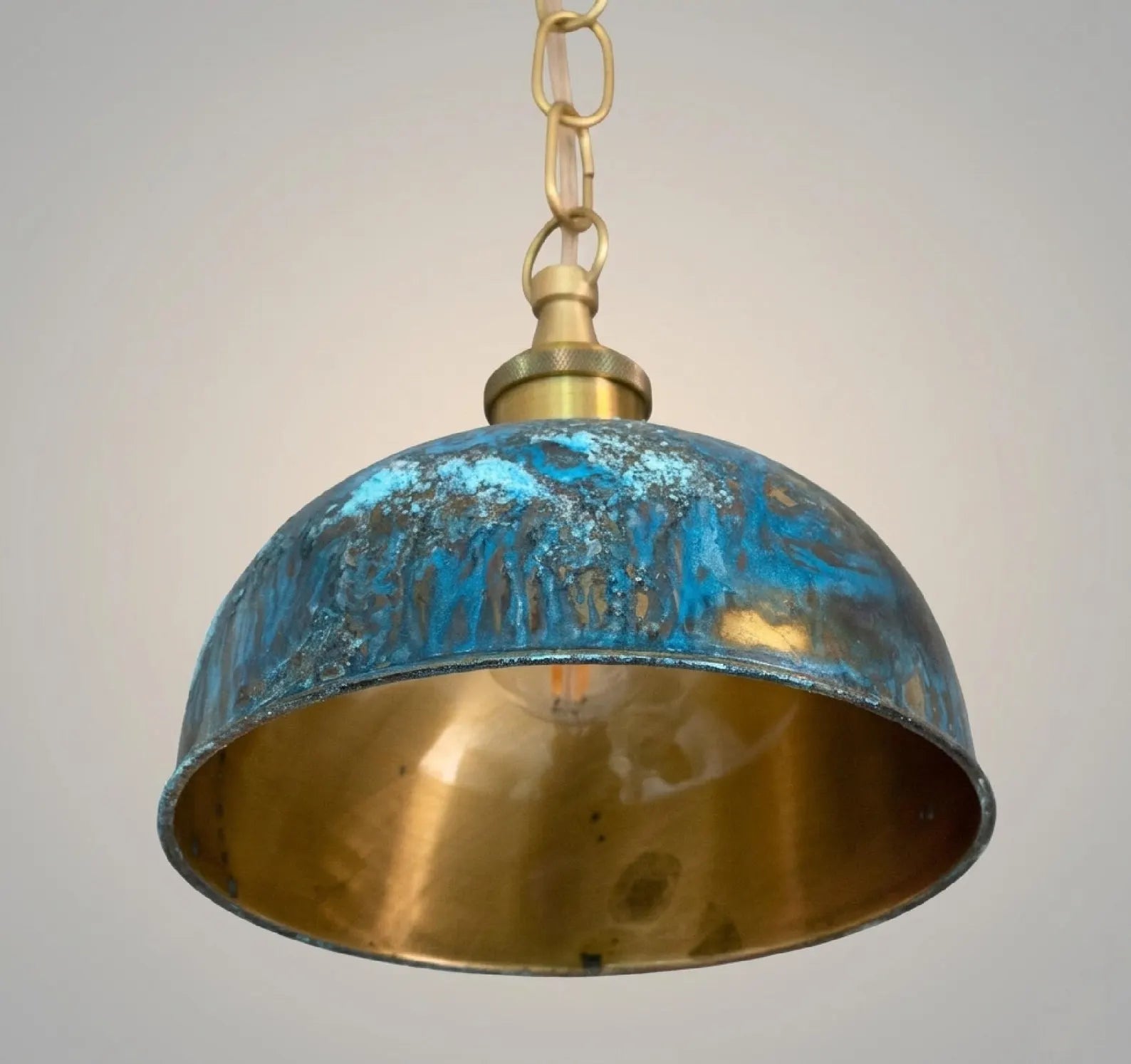 Blue Patina Dome Pendant Light, Vintage Kitchen Island Ceiling Fixture