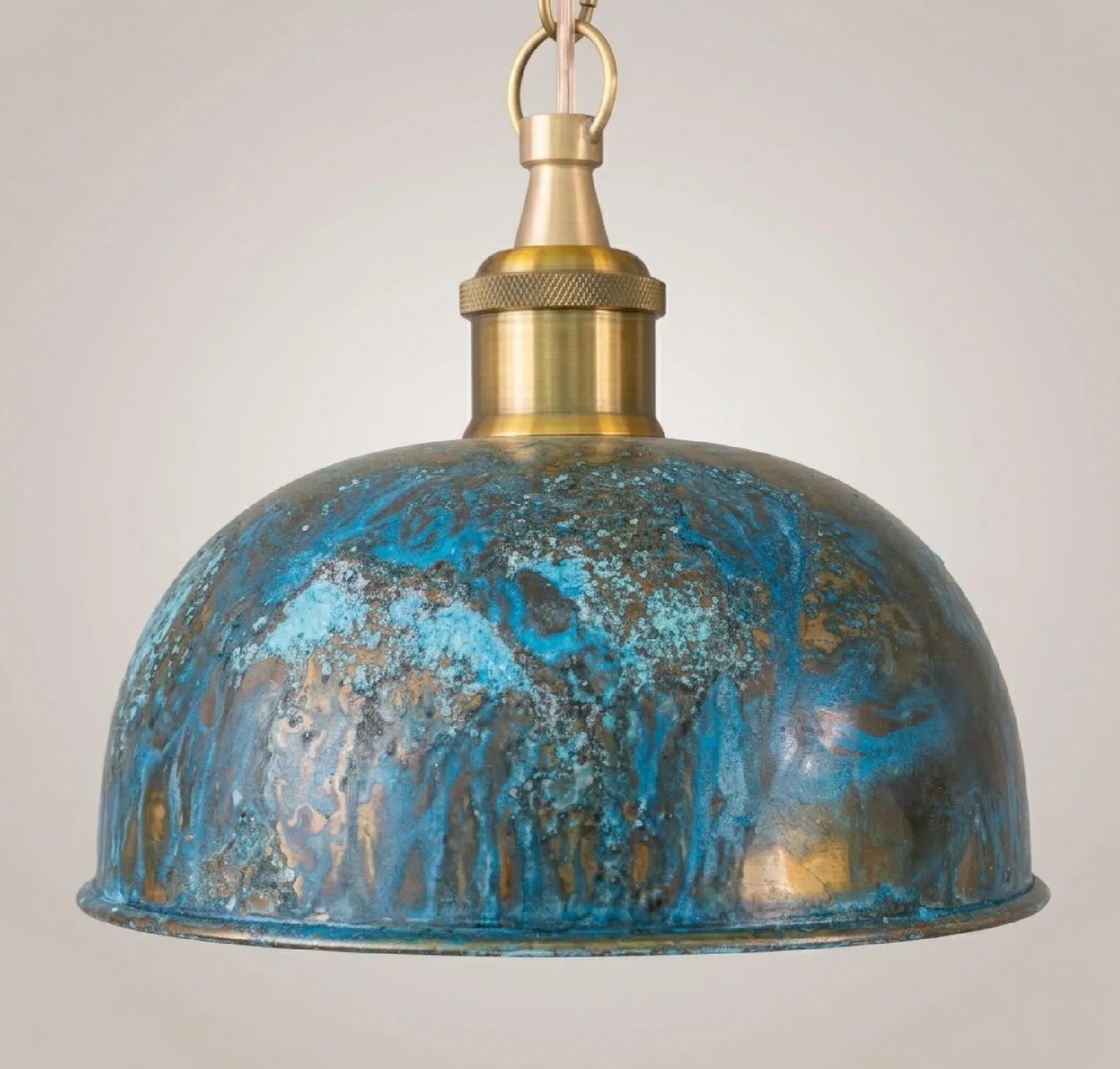 Blue Patina Dome Pendant Light, Vintage Kitchen Island Ceiling Fixture