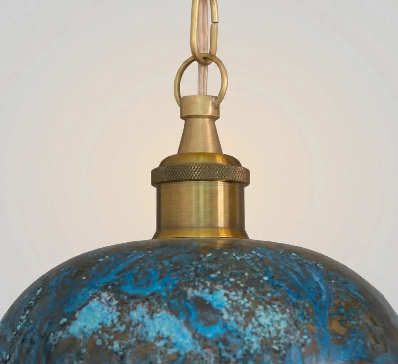 Blue Patina Dome Pendant Light, Vintage Kitchen Island Ceiling Fixture