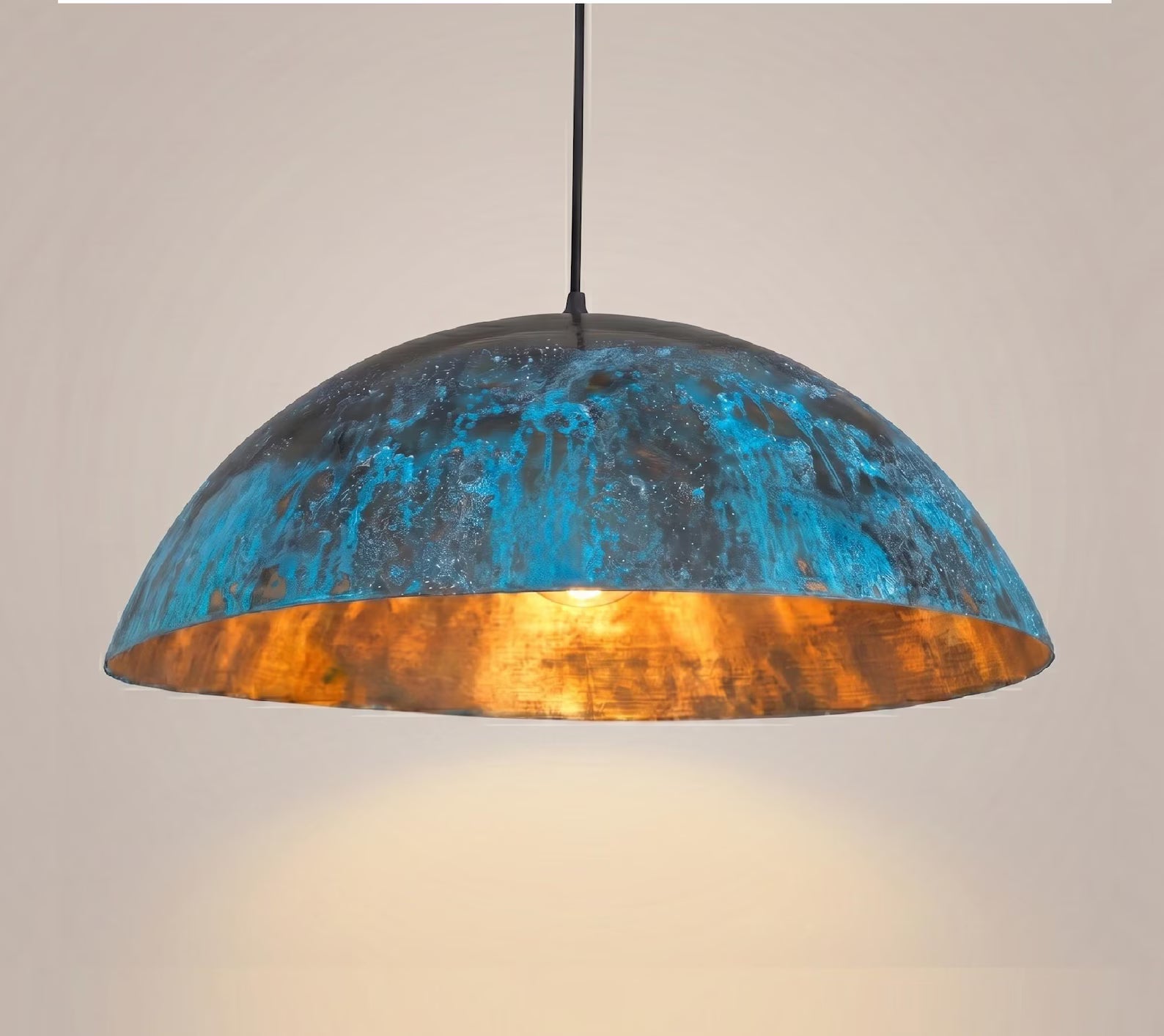 Copper Dome Pendant Light, Blue Patina Hanging Lamp, Ceiling Fixture for Entryway