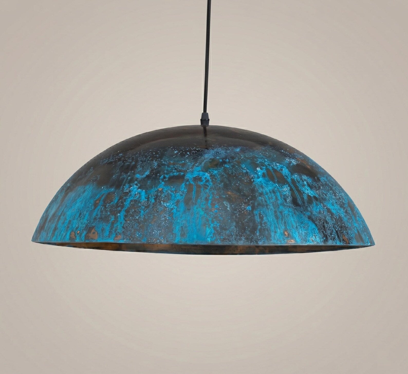 Copper Dome Pendant Light, Blue Patina Hanging Lamp, Ceiling Fixture for Entryway