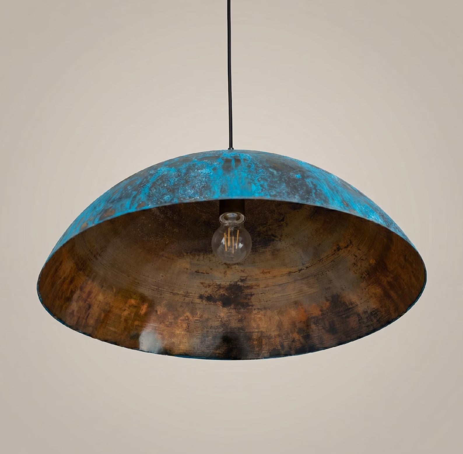 Copper Dome Pendant Light, Blue Patina Hanging Lamp, Ceiling Fixture for Entryway
