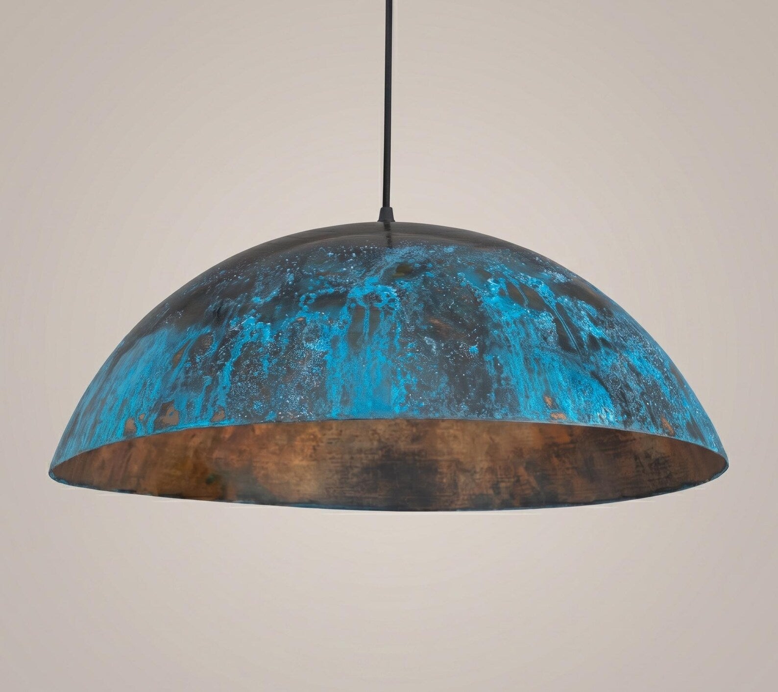 Copper Dome Pendant Light, Blue Patina Hanging Lamp, Ceiling Fixture for Entryway
