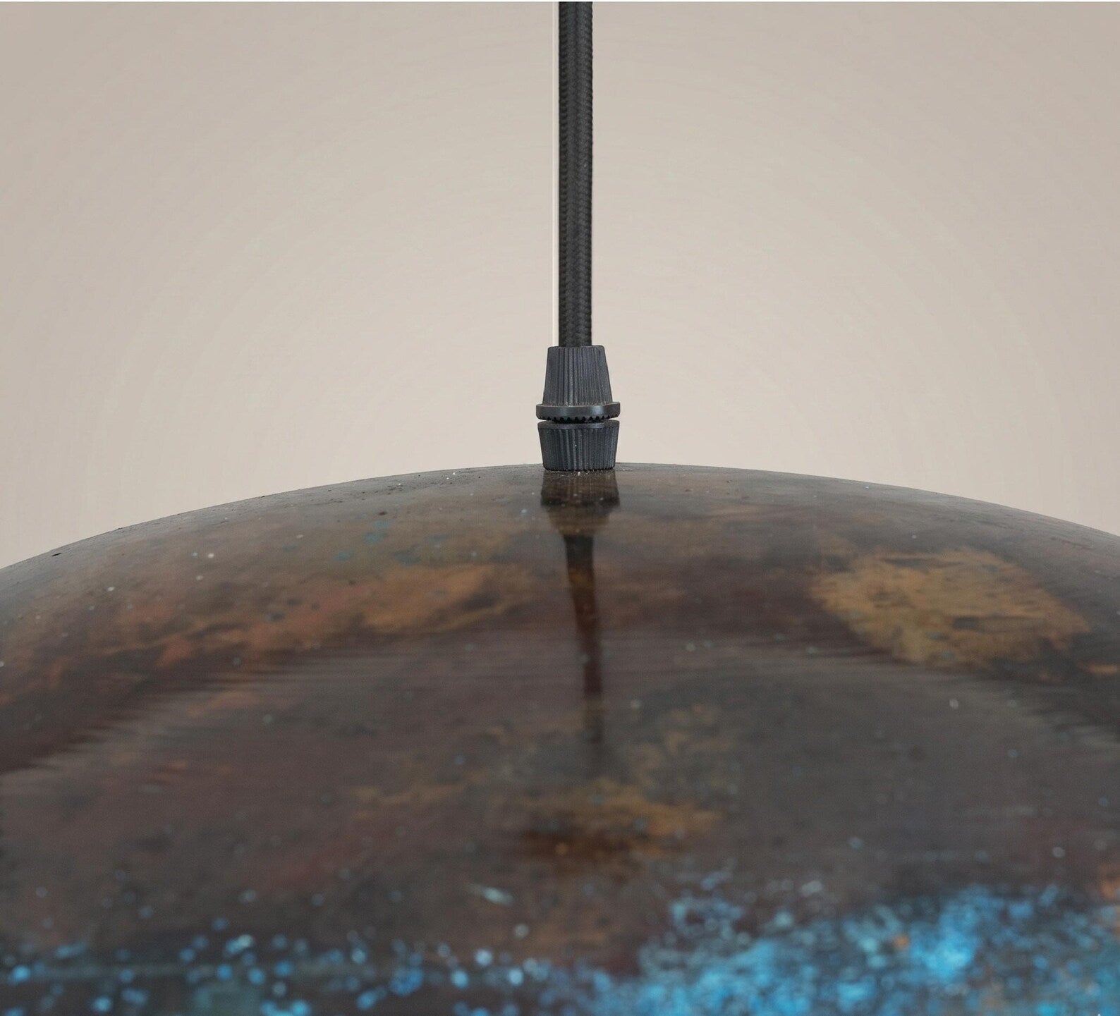 Copper Dome Pendant Light, Blue Patina Hanging Lamp, Ceiling Fixture for Entryway