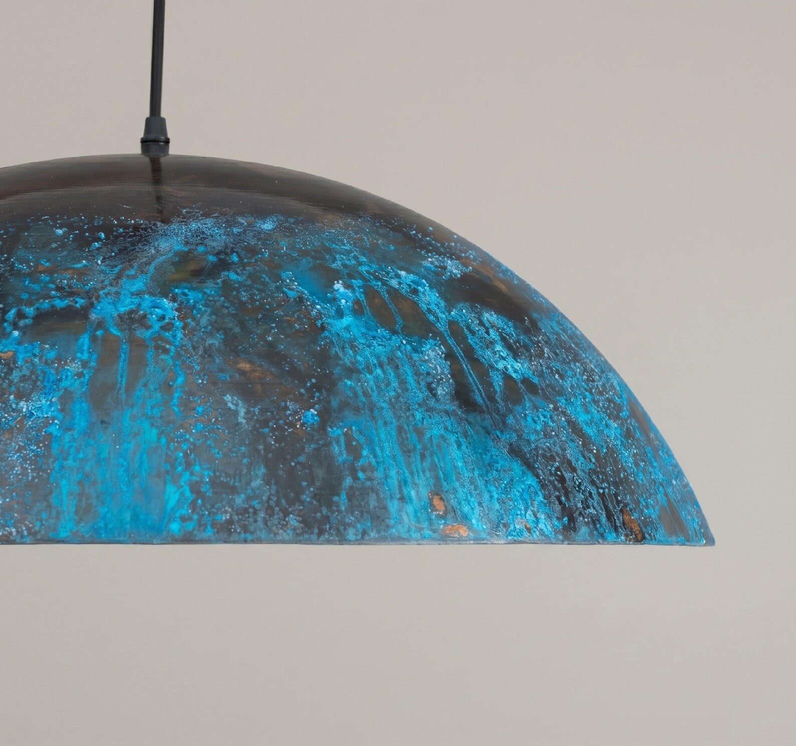 Copper Dome Pendant Light, Blue Patina Hanging Lamp, Ceiling Fixture for Entryway