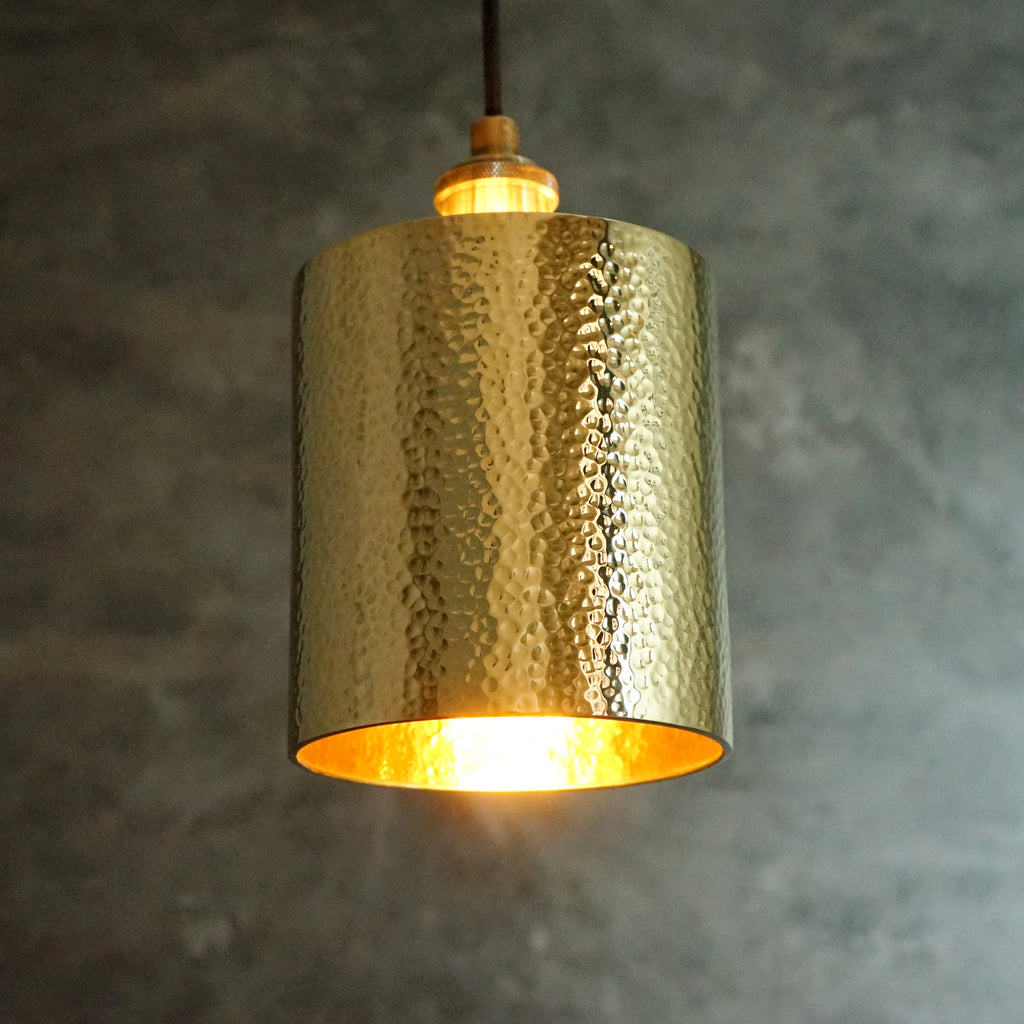 Brass Pendant Light, Hammered Brass Cylindric Pendant Light, Ceiling Light