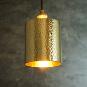 Brass Pendant Light, Hammered Brass Cylindric Pendant Light, Ceiling Light