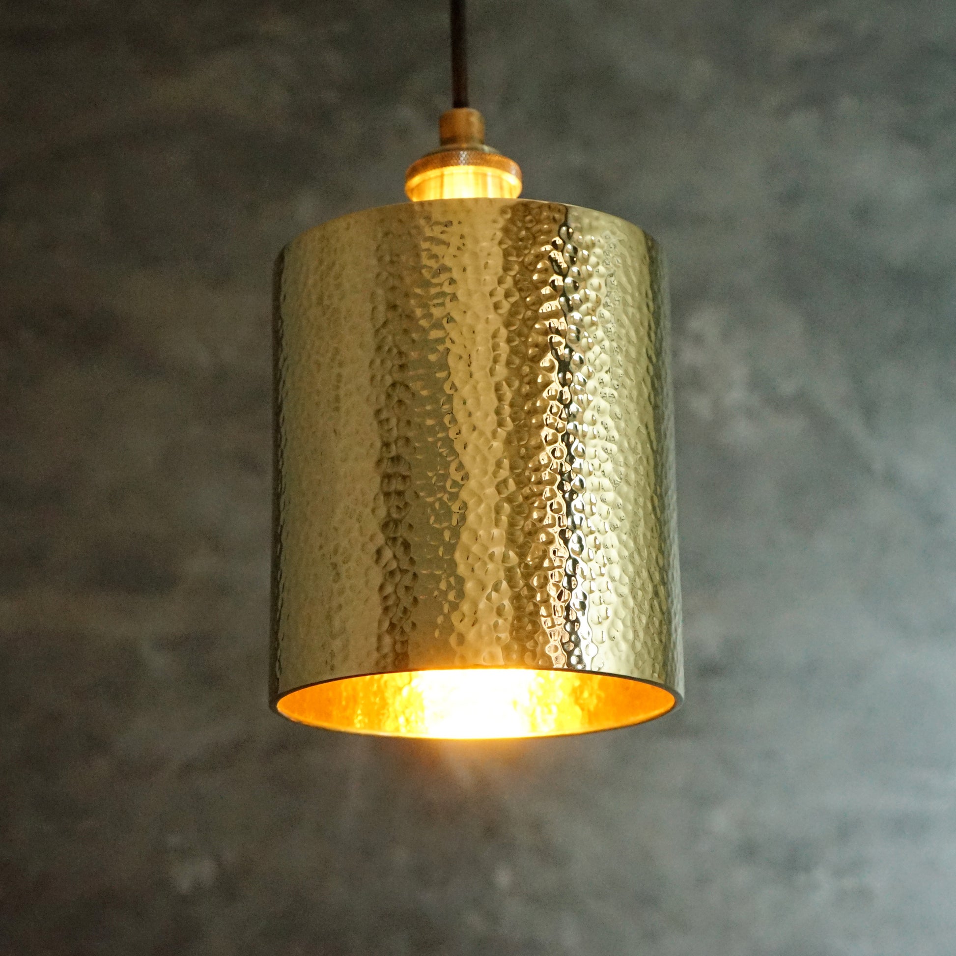 Brass Pendant Light, Hammered Brass Cylindric Pendant Light, Ceiling Light