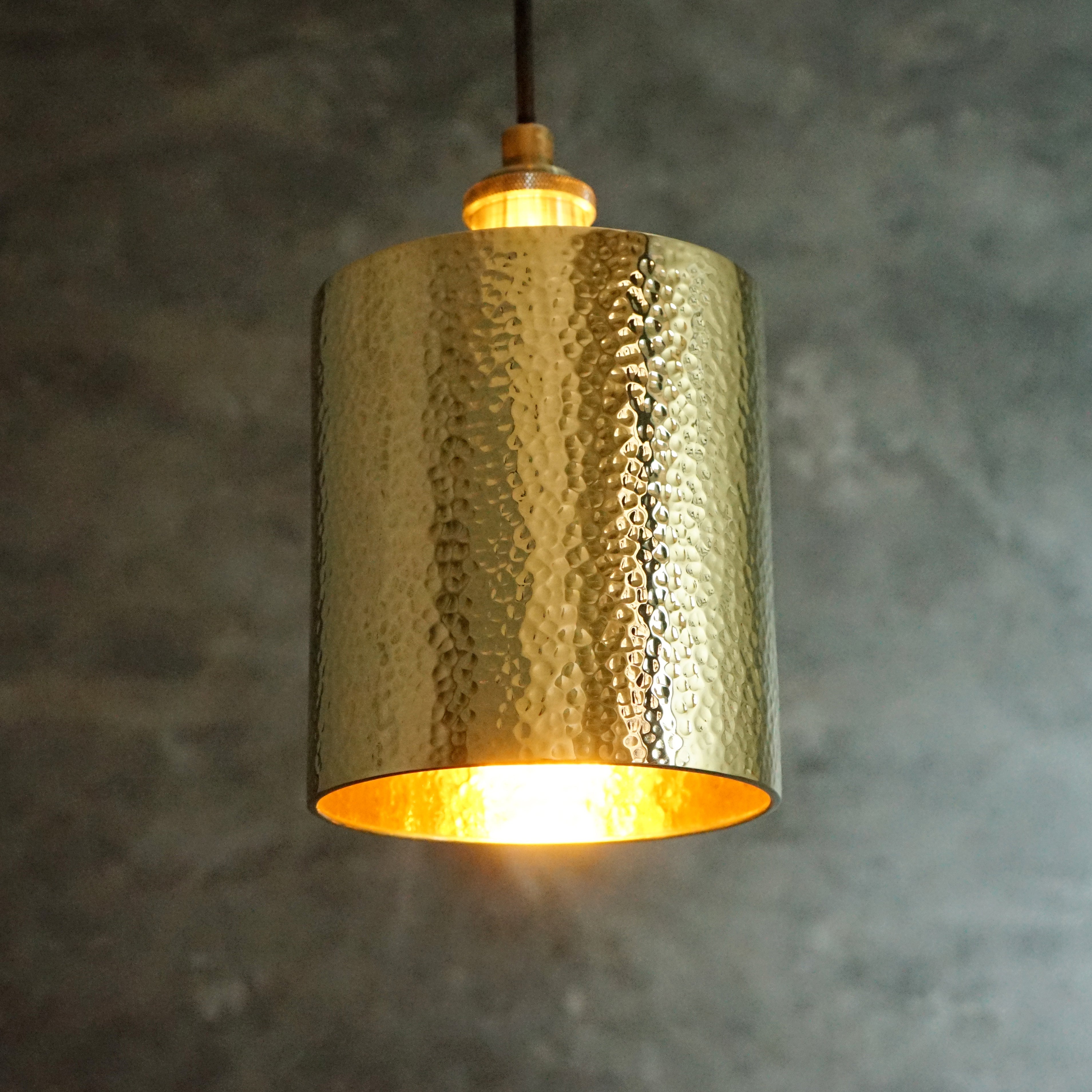 Brass Pendant Light, Hammered Brass Cylindric Pendant Light, Ceiling Light
