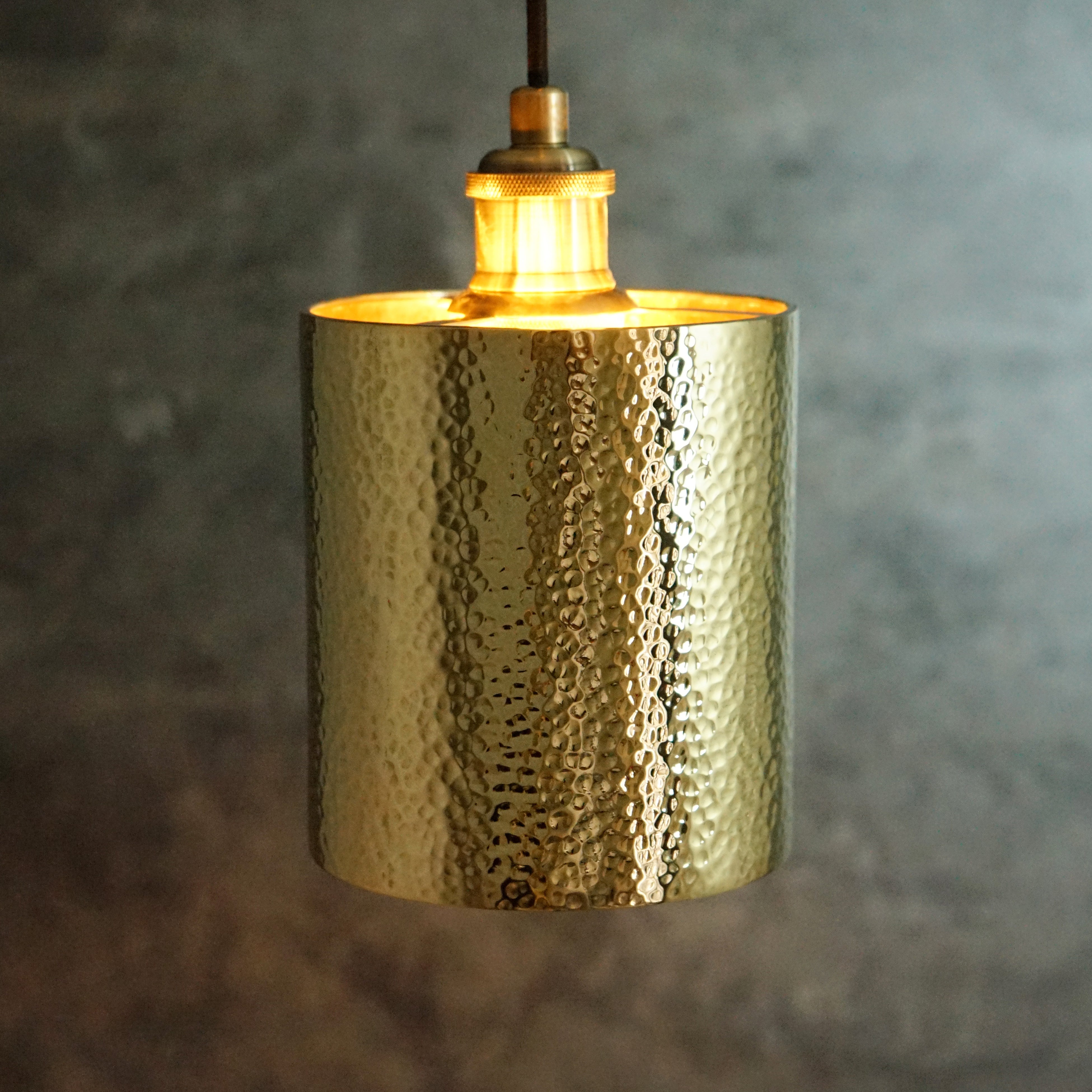 Brass Pendant Light, Hammered Brass Cylindric Pendant Light, Ceiling Light