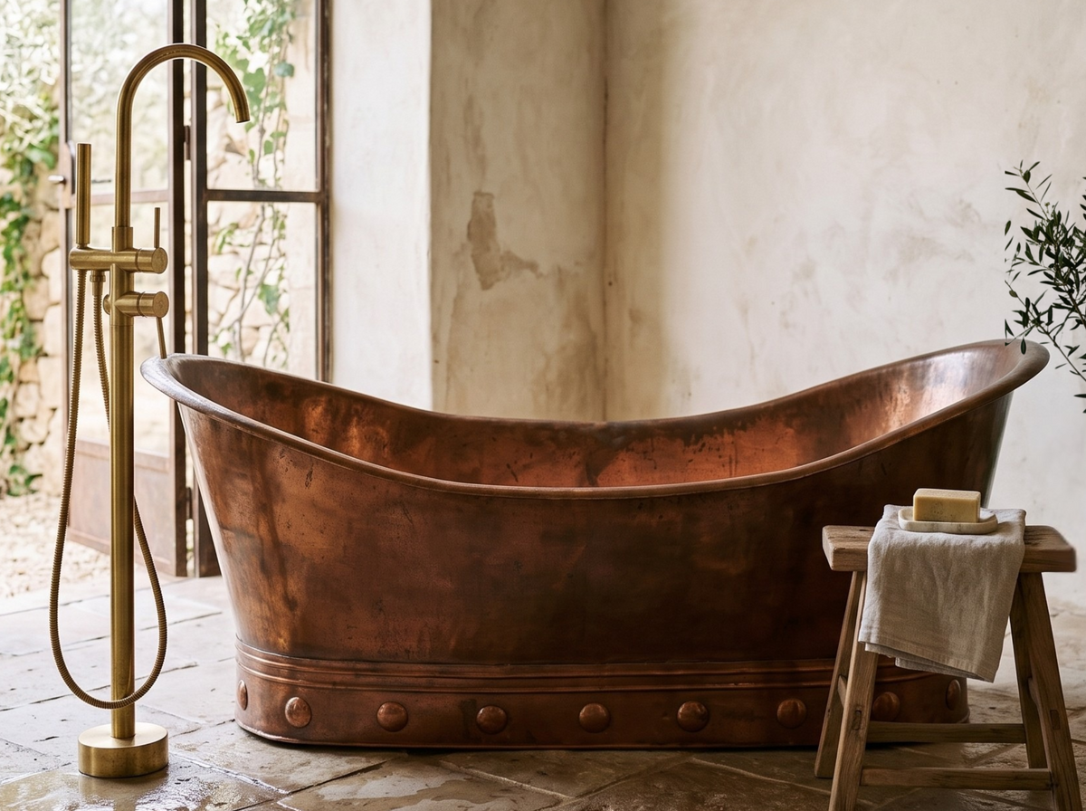 Unlacquered Solid Brass Standing Tub Filler with Handheld Shower, Two Outlets
