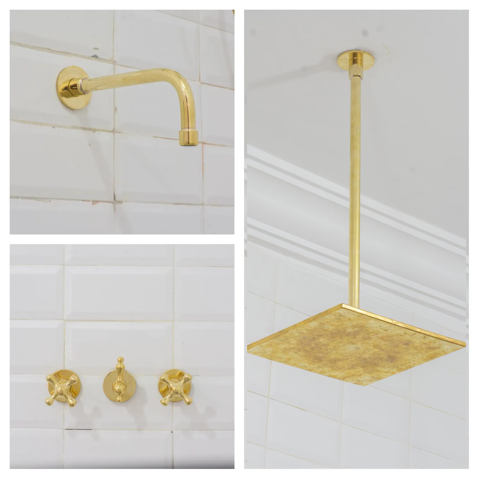 Solid Brass 2-Outlet Shower System,  Ceiling Rainfall Shower With Tub Filler