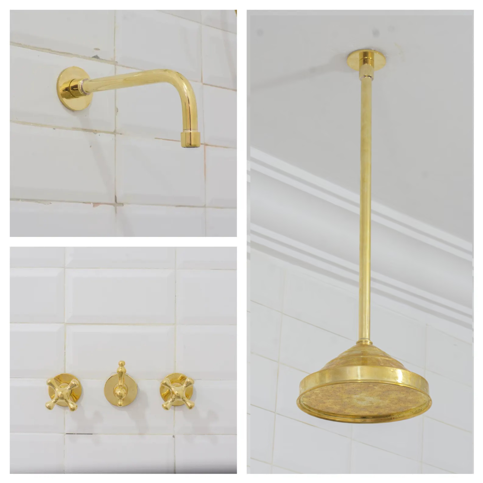 Solid Brass 2-Outlet Shower System,  Ceiling Rainfall Shower With Tub Filler