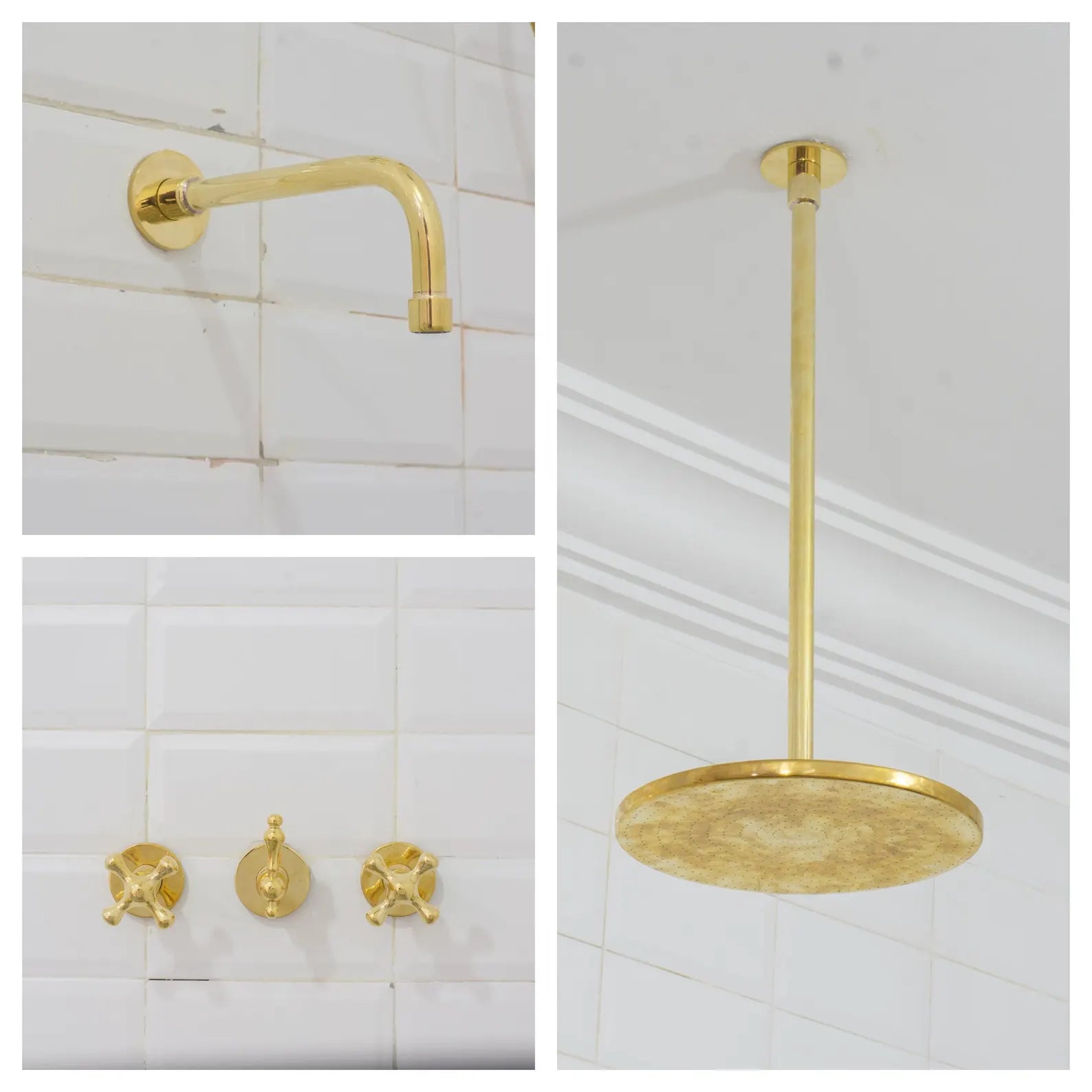Solid Brass 2-Outlet Shower System,  Ceiling Rainfall Shower With Tub Filler